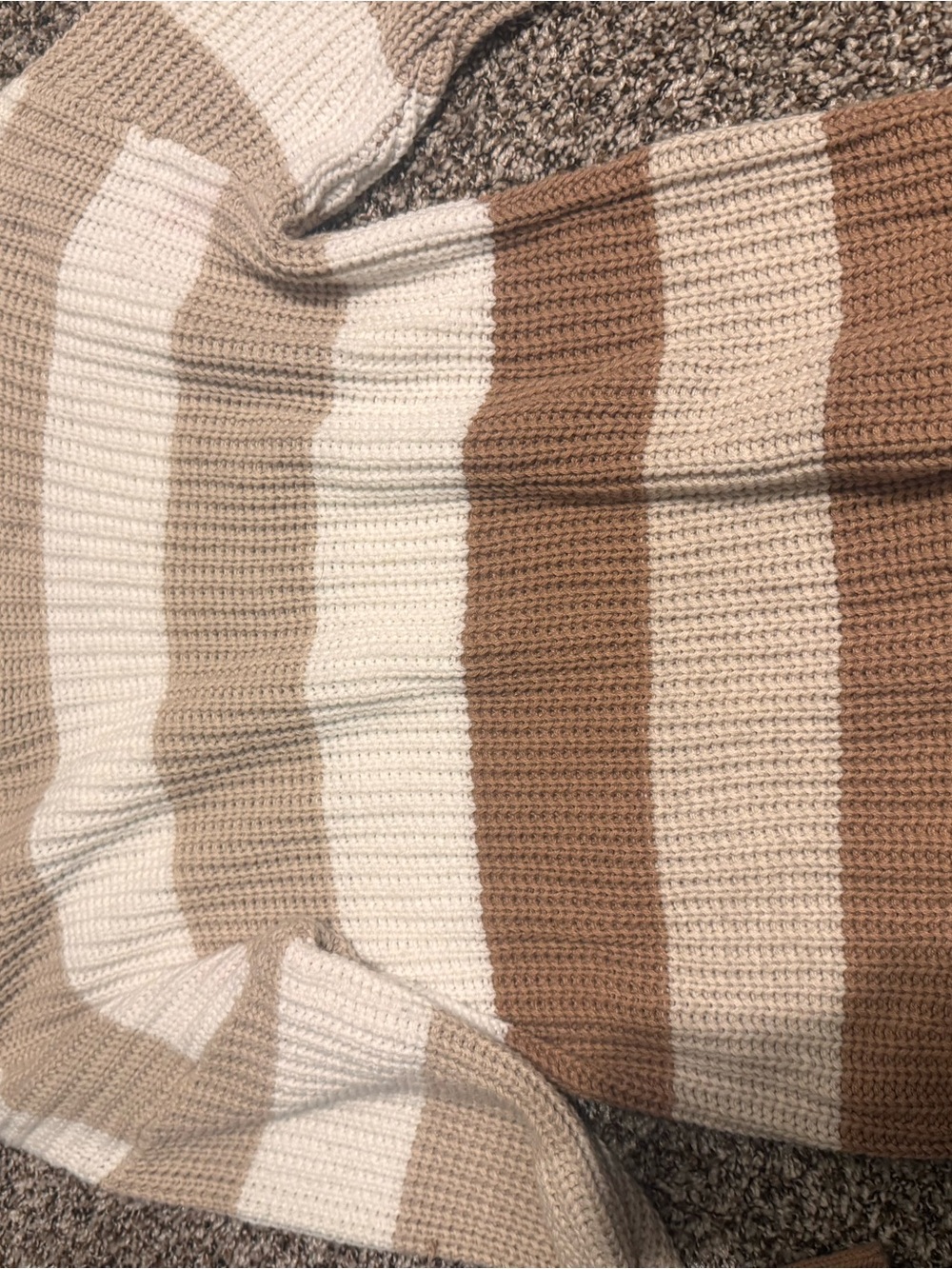 Time and Tru Cream, Tan & Brown Striped Waffle-Knit Pullover Sweater